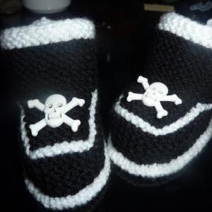 Baby Goth Booties With Skull And Cross Bone Button..