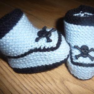 Baby Goth Booties With Skull And Cross Bone Button..