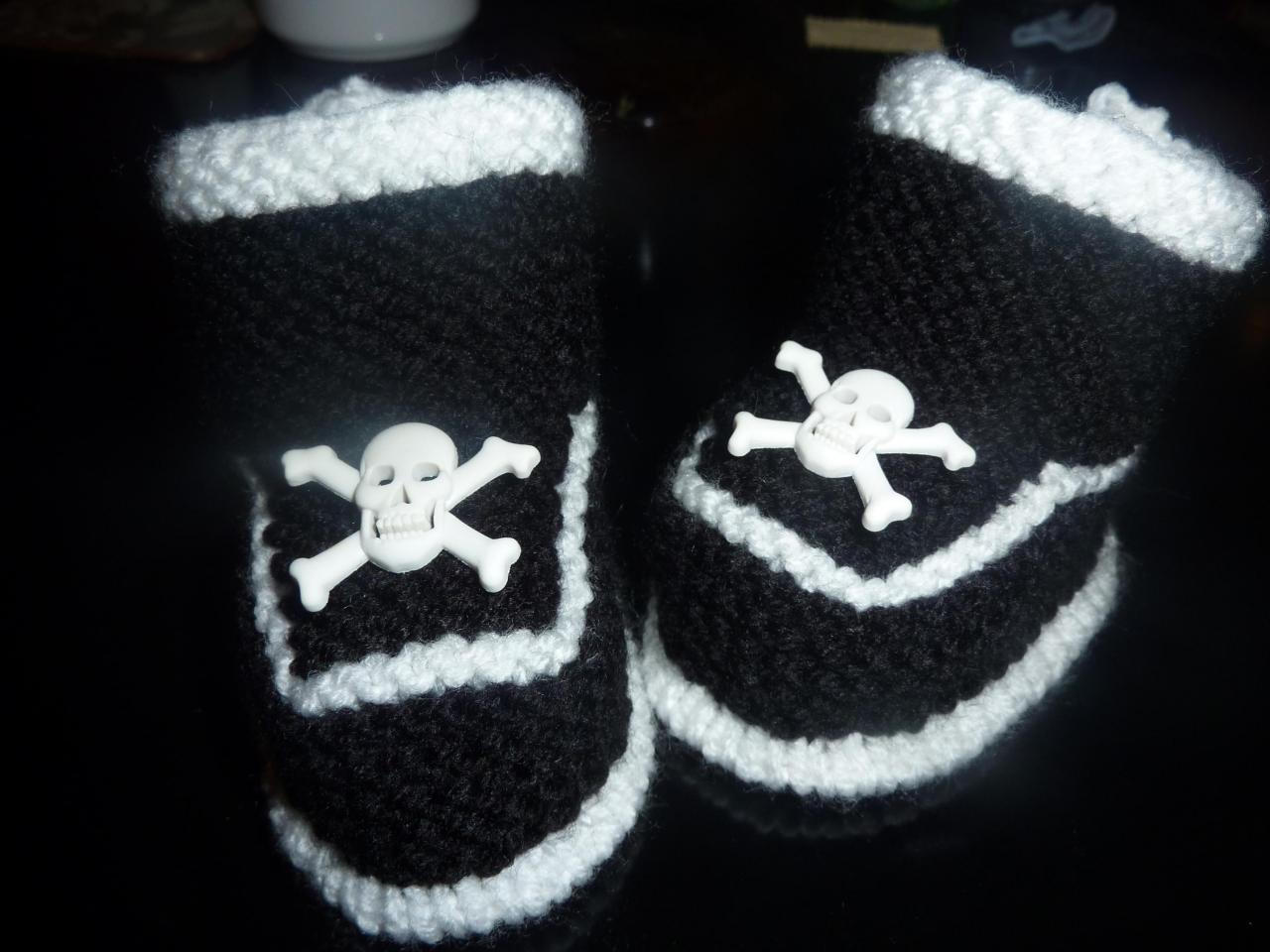 Baby Goth Booties With Skull And Cross Bone Button 6 - 12 Months